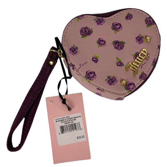 Juicy Couture Heart Shaped Wristlet Coin Wallet Floral Print Blooms At Night - Picture 3 of 5